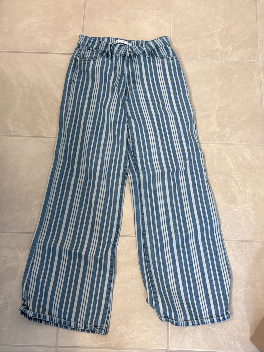 Striped Wide-Leg Women’s Jeans - Blue